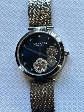 Coach Park Carnation Watch With 34mm Navy Blue Face & Silver MeshBracelet
